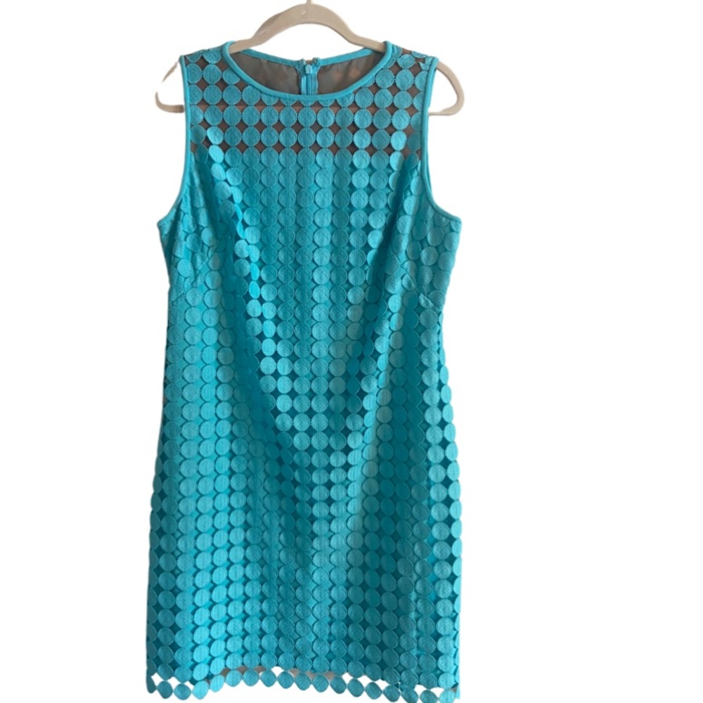 Lauren Ralph Lauren Geometric Coin Lace Women’s Dress Teal Sz 16 A-Line Knee